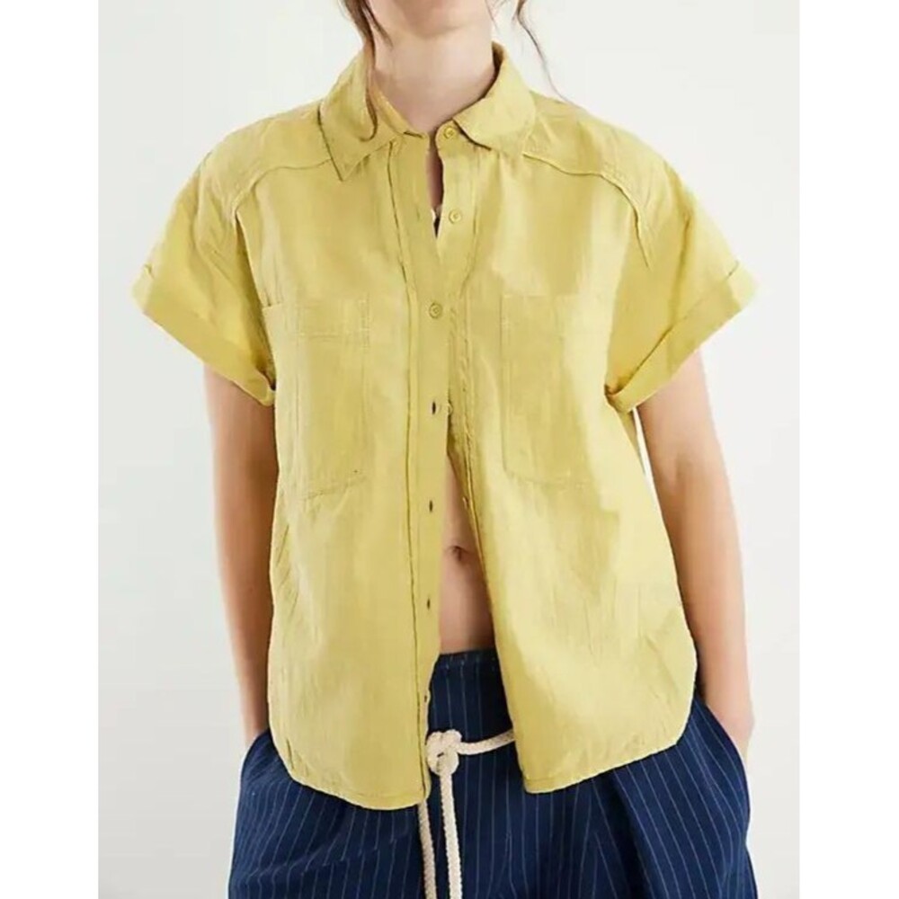 Free People We The Free Firefly Linen Top Buttondown Shirt Short-Sleeve S 287020